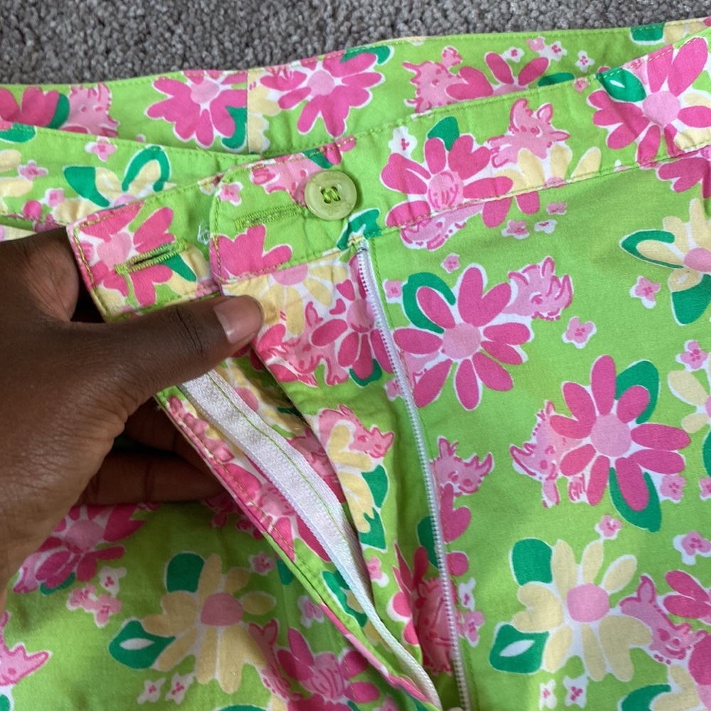 Lilly Pulitzer Pink Green Floral Capri Pants Cropped Stretch Preppy SIZE 4 - Picture 4 of 4